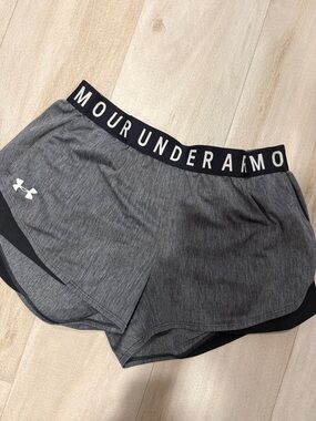 Under Armour Women's Gray Athletic Shorts with Black Waistband